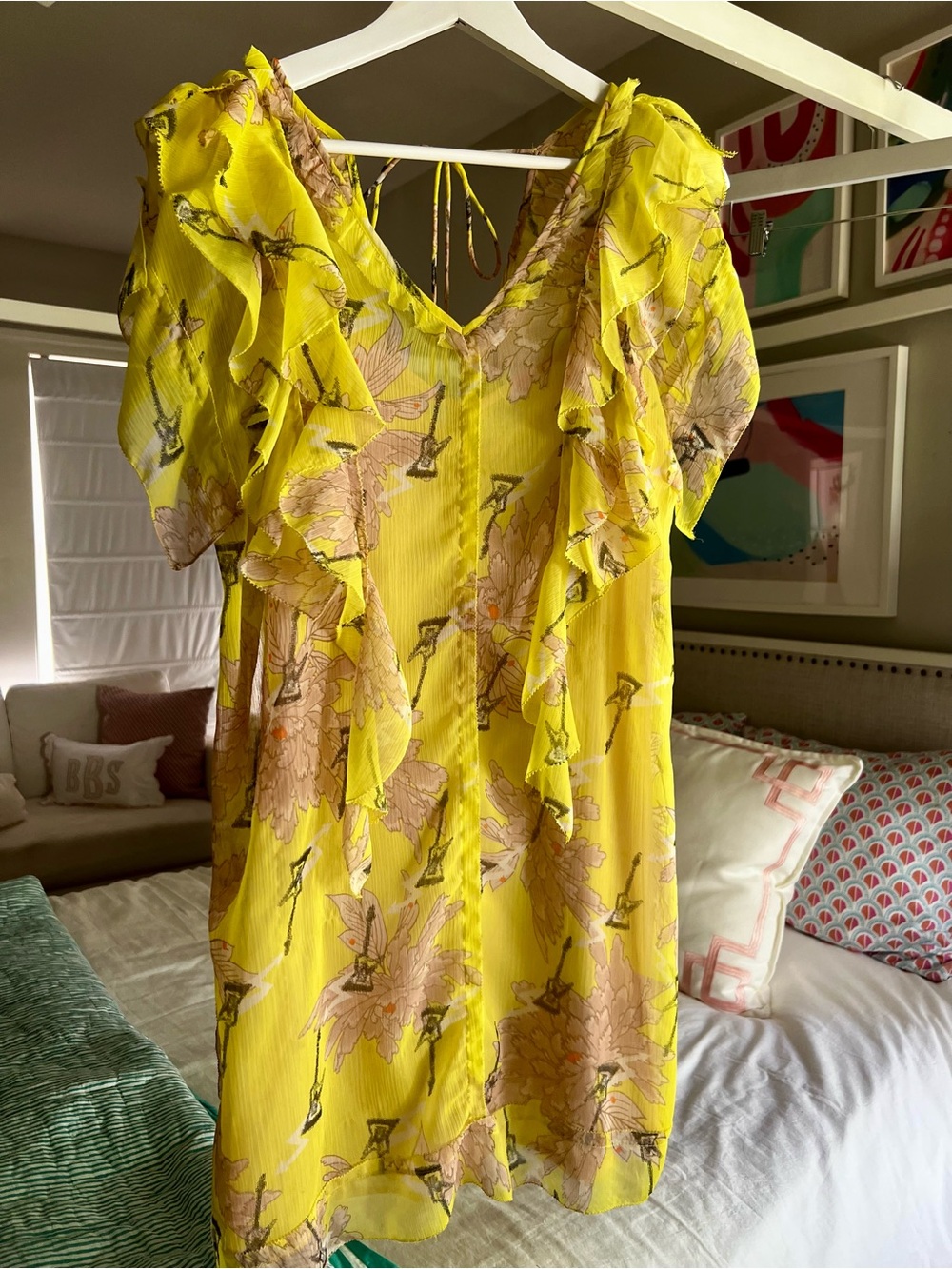Zadig & Voltaire Yellow Floral Ruffle Mini Dress